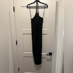 Fitted black maxi dress with cowl neck